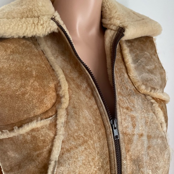 PTP 19” rare vintage sheep leather fleece zipper vest - Picture 4 of 7